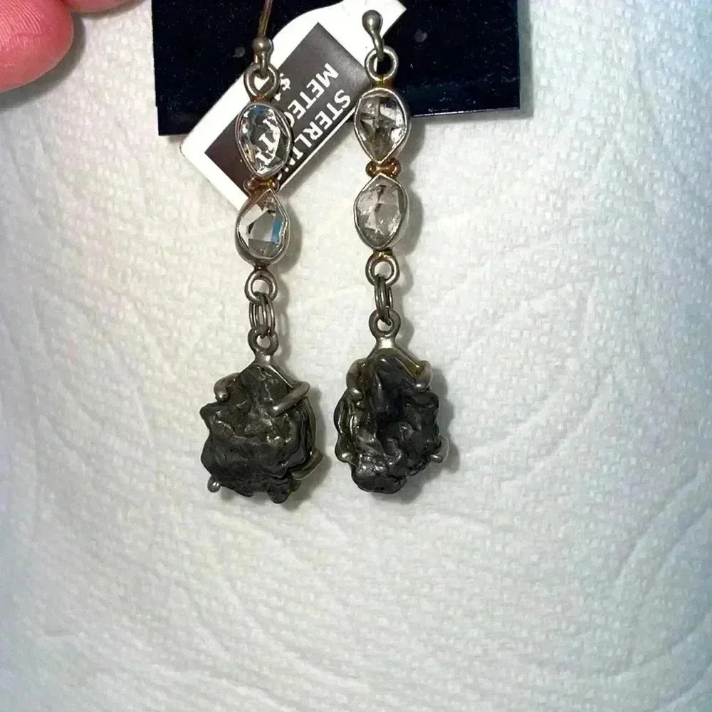 Sterling silver 924 meteorite with quarts earrings